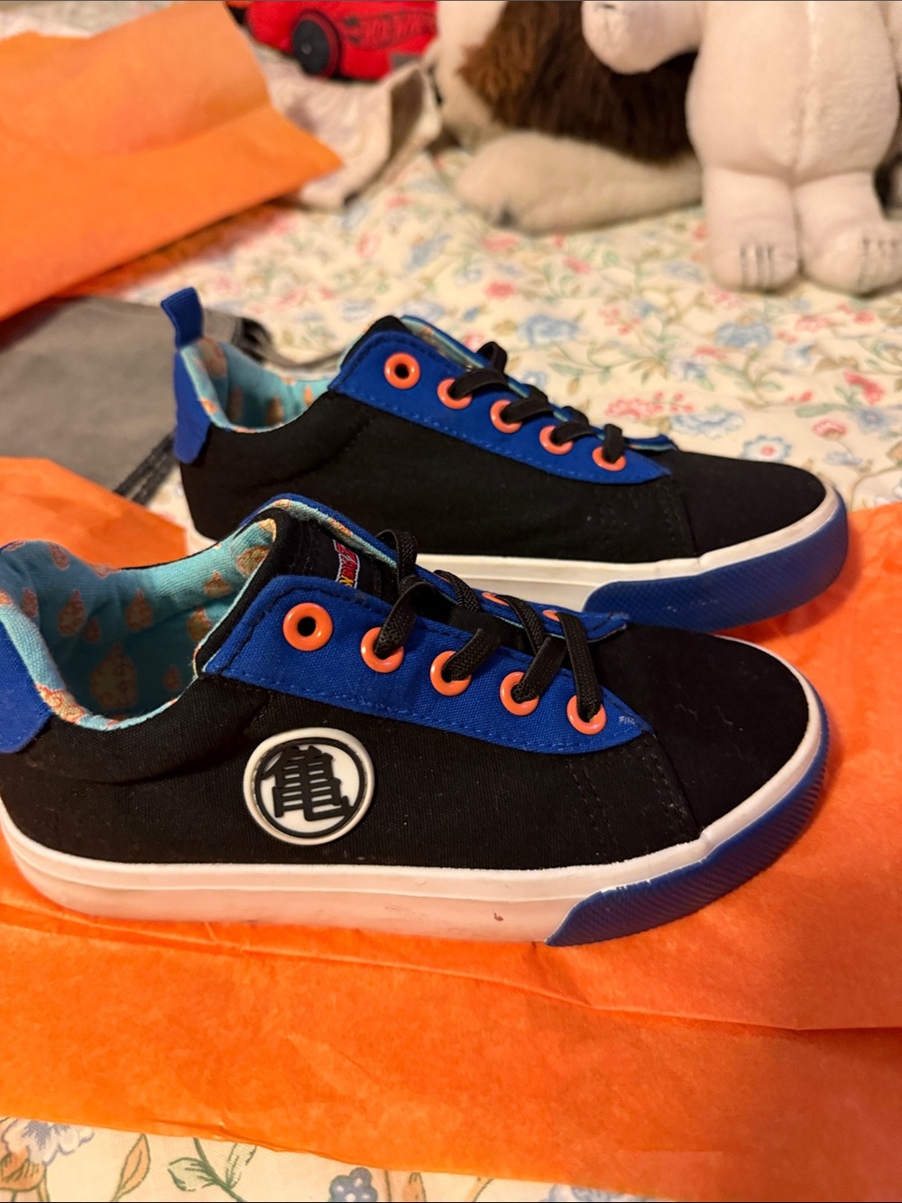 Kids Black & Blue Canvas Sneakers with Orange Accents